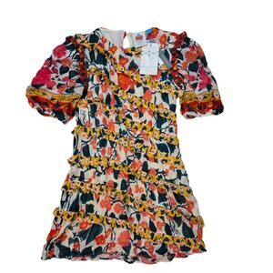 Farm Rio for Anthropologie Puff-Sleeve Fitted Mini-Dress NWT sz S Floral Ruffled